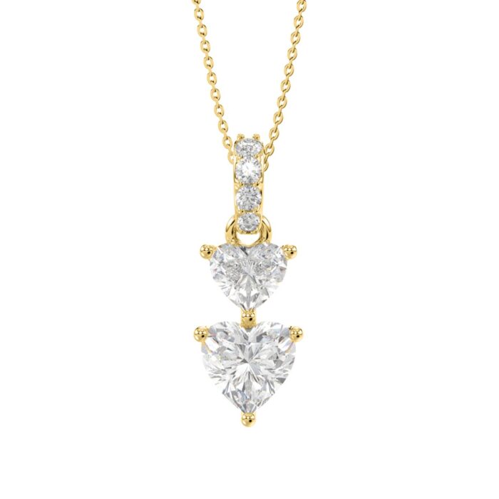 LADIES PENDANT WITH CHAIN 7/8CT ROUND/HEART DIAMOND 18K YELLOW GOLD - Image 1