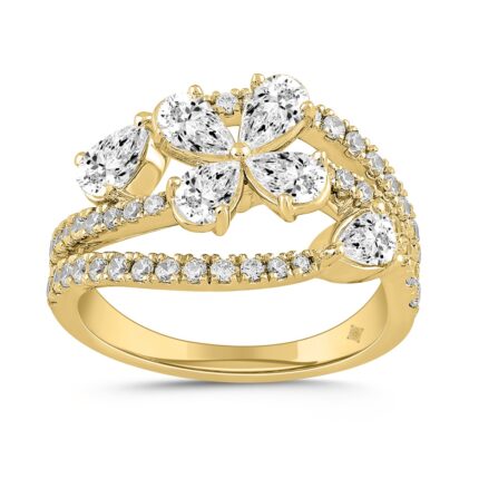 LADIES RING 1 1/2CT ROUND/PEAR DIAMOND 14K YELLOW GOLD