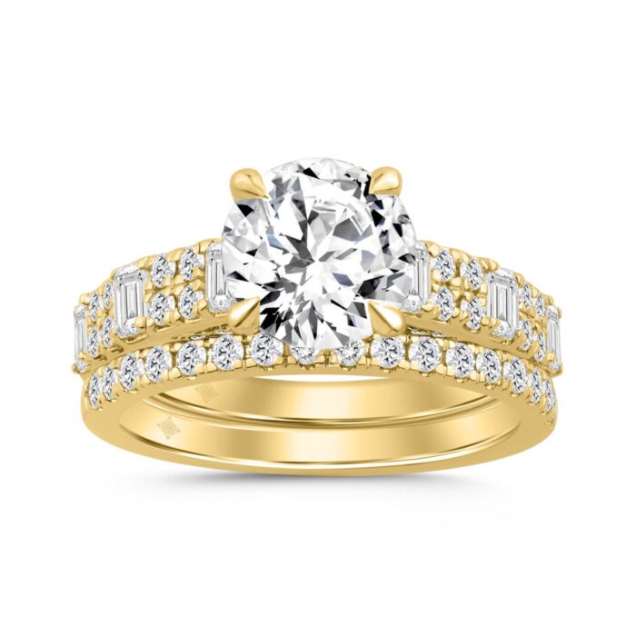 14K YELLOW GOLD 3.00CT ROUND/EMERALD DIAMOND LADIES BRIDAL SET (CENTER STONE ROUND DIAMOND 2.00CT) - Image 1