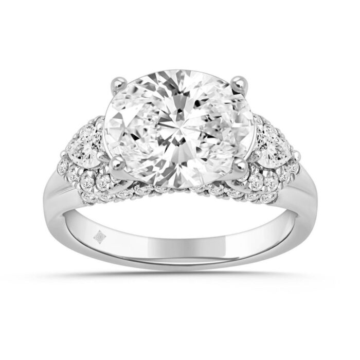LADIES RING 3.75CT ROUND/PEAR/OVAL DIAMOND 14K WHITE GOLD (CENTER STONE OVAL DIAMOND 3.00CT) - Image 1