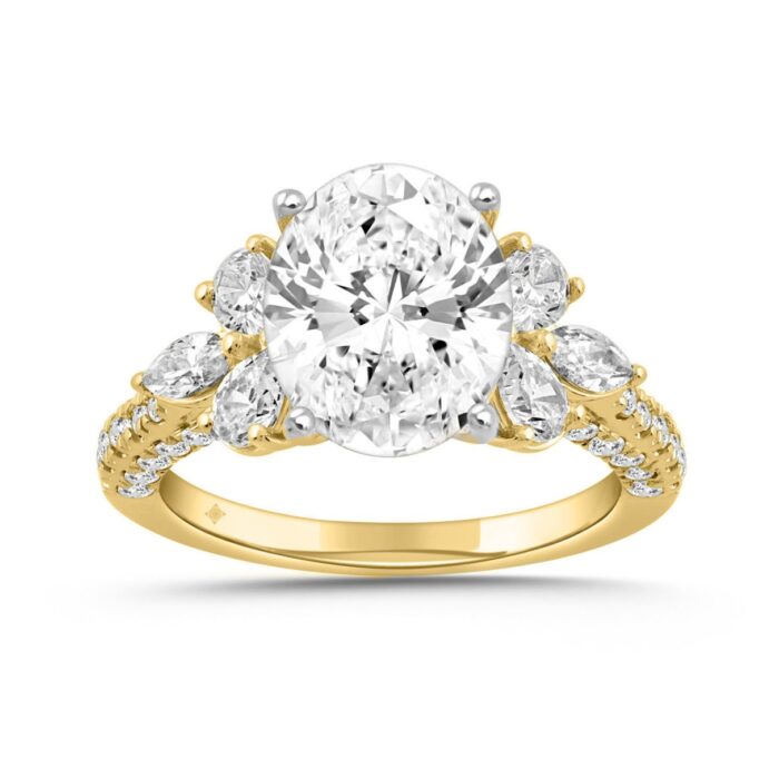 LADIES RING 4.32CT ROUND/PEAR/OVAL/MARQUISE DIAMOND 14K YELLOW GOLD (CENTER STONE OVAL DIAMOND 3.00CT) - Image 1