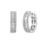 LADIES HOOP EARRINGS 1/2CT ROUND/BAGUETTE DIAMOND 14K WHITE GOLD - Image 2