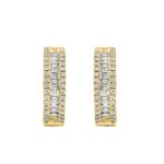 LADIES HOOP EARRINGS 0.50CT ROUND/BAGUETTE DIAMOND 14K YELLOW GOLD