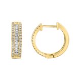 LADIES HOOP EARRINGS 0.50CT ROUND/BAGUETTE DIAMOND 14K YELLOW GOLD - Image 2
