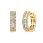 LADIES HOOP EARRINGS 0.50CT ROUND/BAGUETTE DIAMOND 14K YELLOW GOLD - Image 3