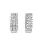 LADIES HOOP EARRINGS 3/8CT ROUND/BAGUETTE DIAMOND 14K WHITE GOLD