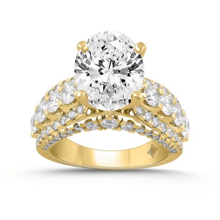 LADIES BRIDAL SET 7.25CT ROUND/OVAL DIAMOND 14K YELLOW GOLD (CENTER STONE OVAL DIAMOND 5.00CT)