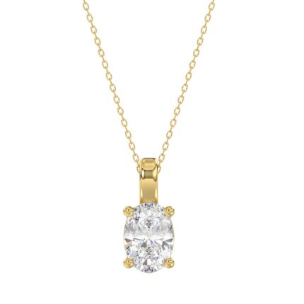 LADIES SOLITAIRE PENDANT 2CT OVAL DIAMOND 14K YELLOW GOLD