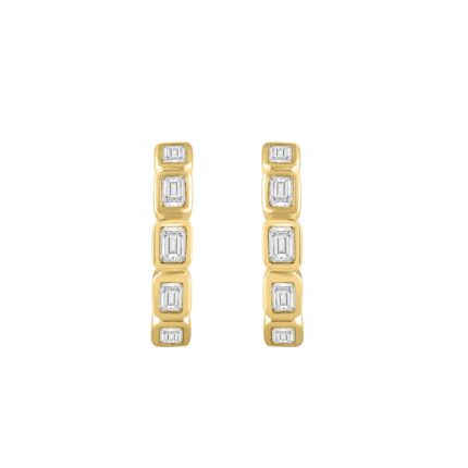 14K YELLOW GOLD 1.00CT EMERALD DIAMOND LADIES EARRINGS