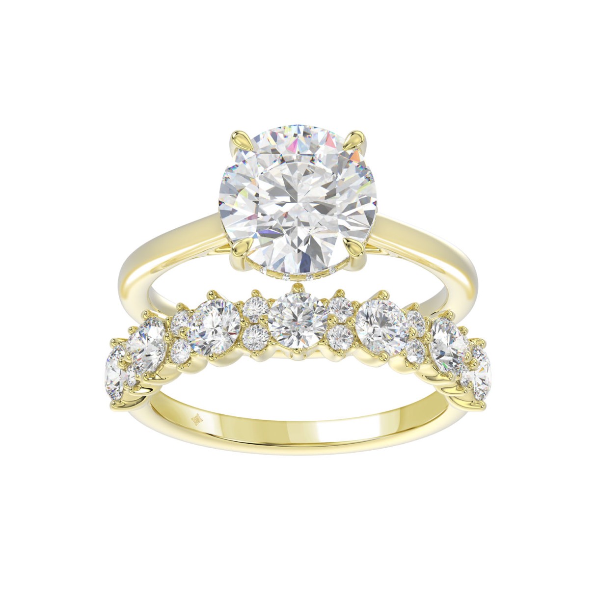 LADIES BRIDAL SET 4 3/8CT ROUND DIAMOND 14K YELLOW GOLD (CENTER STONE ROUND DIAMOND 3.00CT) - Image 1