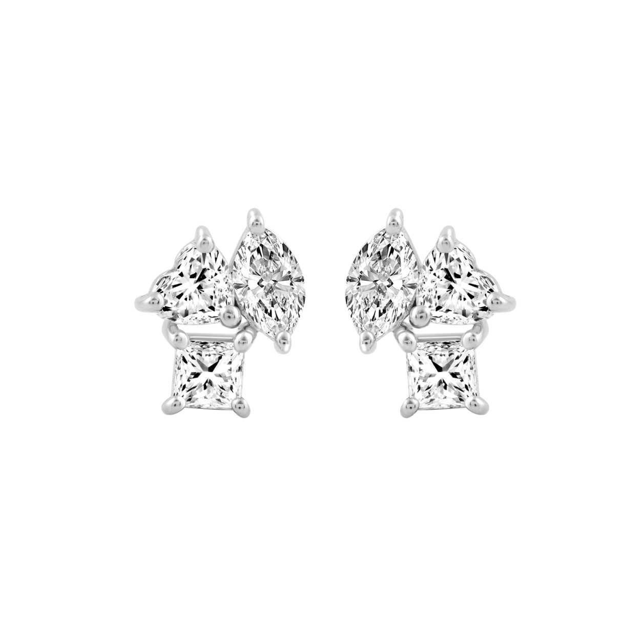 LADIES EARRINGS 1 1/5CT PRINCESS/MARQUISE/HEART DIAMOND 14K WHITE GOLD - Image 1