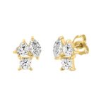 LADIES EARRINGS 1 1/5CT PRINCESS/MARQUISE/HEART DIAMOND 14K YELLOW GOLD - Image 3