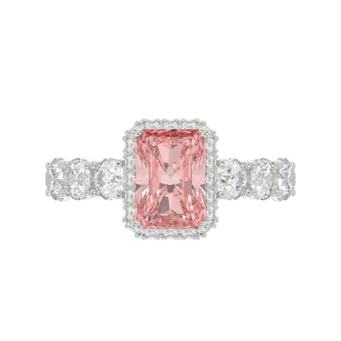 14K WHITE GOLD 3 1/2CT ROUND/RADIANT DIAMOND LADIES RING (CENTER STONE RADIANT PINK DIAMOND 2CT) - Image 5