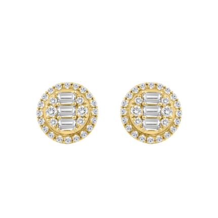 10K YELLOW GOLD 1 1/4CT ROUND/EMERALD DIAMOND LADIES EARRINGS