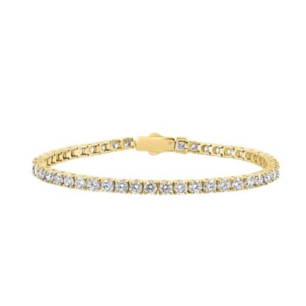 18K YELLOW GOLD 7.00CT ROUND DIAMOND LADIES TENNIS BRACELET (TALON CLAWS LOCK)