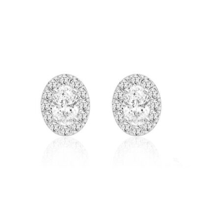 18K WHITE GOLD 2.00CT ROUND/OVAL DIAMOND LADIES EARRINGS