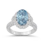 14K WHITE GOLD 4 1/2CT ROUND/OVAL DIAMOND LADIES RING (CENTER STONE BLUE  OVAL DIAMOND 3CT)