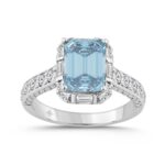 14K WHITE GOLD 4.00CT ROUND/BAGUETTE/EMERALD DIAMOND LADIES RING (CENTER STONE BLUE EMERALD DIAMOND 3CT)