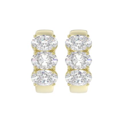 14K YELLOW GOLD 3.00CT OVAL DIAMOND LADIES HOOP EARRINGS