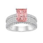 14K WHITE GOLD 4 1/4CT ROUND/RADIANT/BAGUETTE DIAMOND LADIES RING (CENTER STONE RADIANT PINK DIAMOND 3CT)