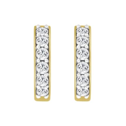 10K YELLOW GOLD 1.00CT ROUND DIAMOND LADIES HOOP EARRING