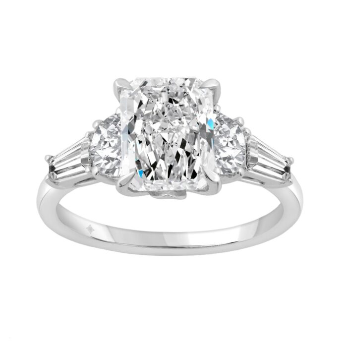 14K WHITE GOLD 4.00CT RADIANT/HALF MOON/TAPER BAGUETTE DIAMOND LADIES RING - Image 1