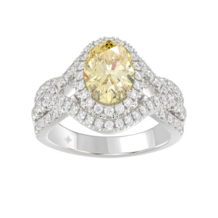 14K WHITE GOLD 3 1/4CT ROUND/YELLOW OVAL DIMAOND LADIES RING (CENTER STONE YELLOW OVAL DIAMOND 2.00CT)