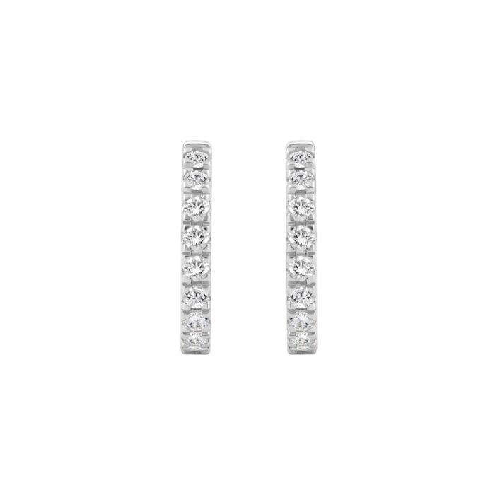 14K WHITE GOLD 1.00CT ROUND DIAMOND LADIES HOOPS EARRINGS - Image 2