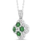14K WHITE GOLD 1.00CT ROUND/EMERALD DIAMOND LADIES PENDANT (GREEN EMERALD  4 STONE) - Image 3