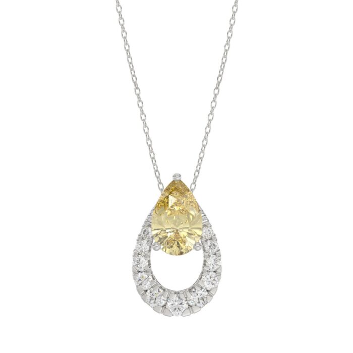 14K WHITE GOLD 2.00CT ROUND/YELLOW PEAR DIAMOND LADIES PENDANT WITH CHAIN - Image 1