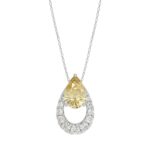 14K WHITE GOLD 2.00CT ROUND/YELLOW PEAR DIAMOND LADIES PENDANT WITH CHAIN