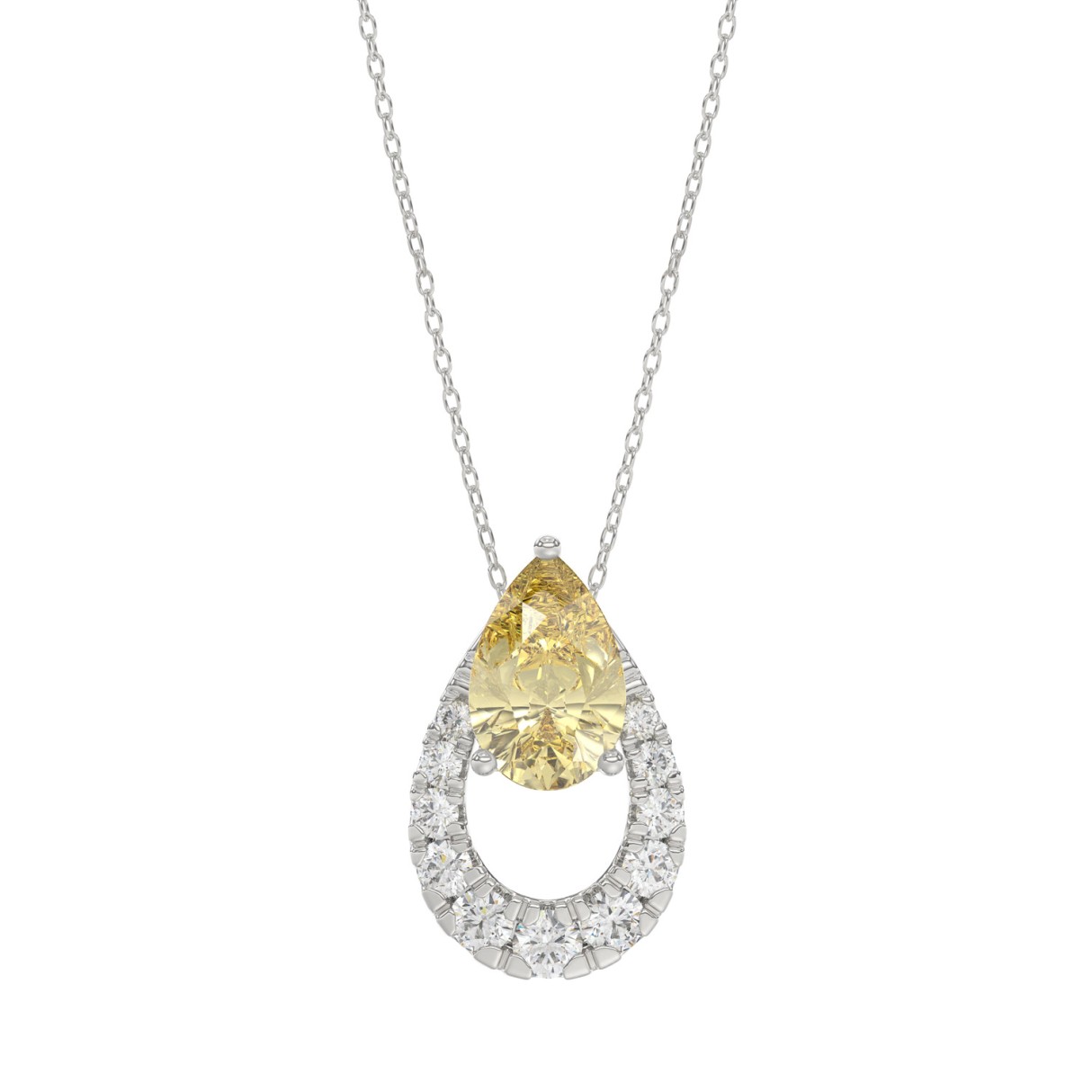 14K WHITE GOLD 2.00CT ROUND/YELLOW PEAR DIAMOND LADIES PENDANT WITH CHAIN - Image 1