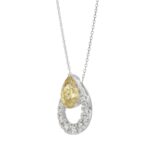 14K WHITE GOLD 2.00CT ROUND/YELLOW PEAR DIAMOND LADIES PENDANT WITH CHAIN - Image 3