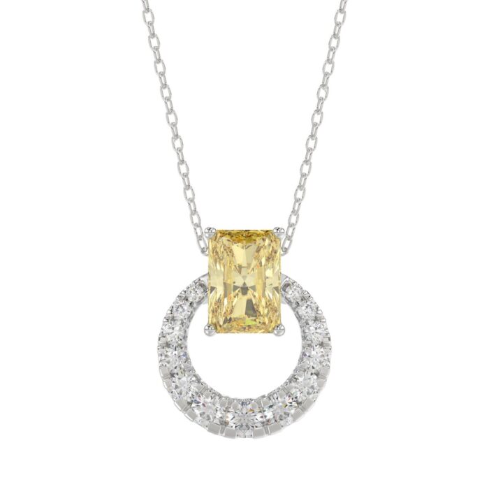 14K WHITE GOLD 2.00CT ROUND/RADIANT DIAMOND LADIES PENDANT WITH CHAIN - Image 1