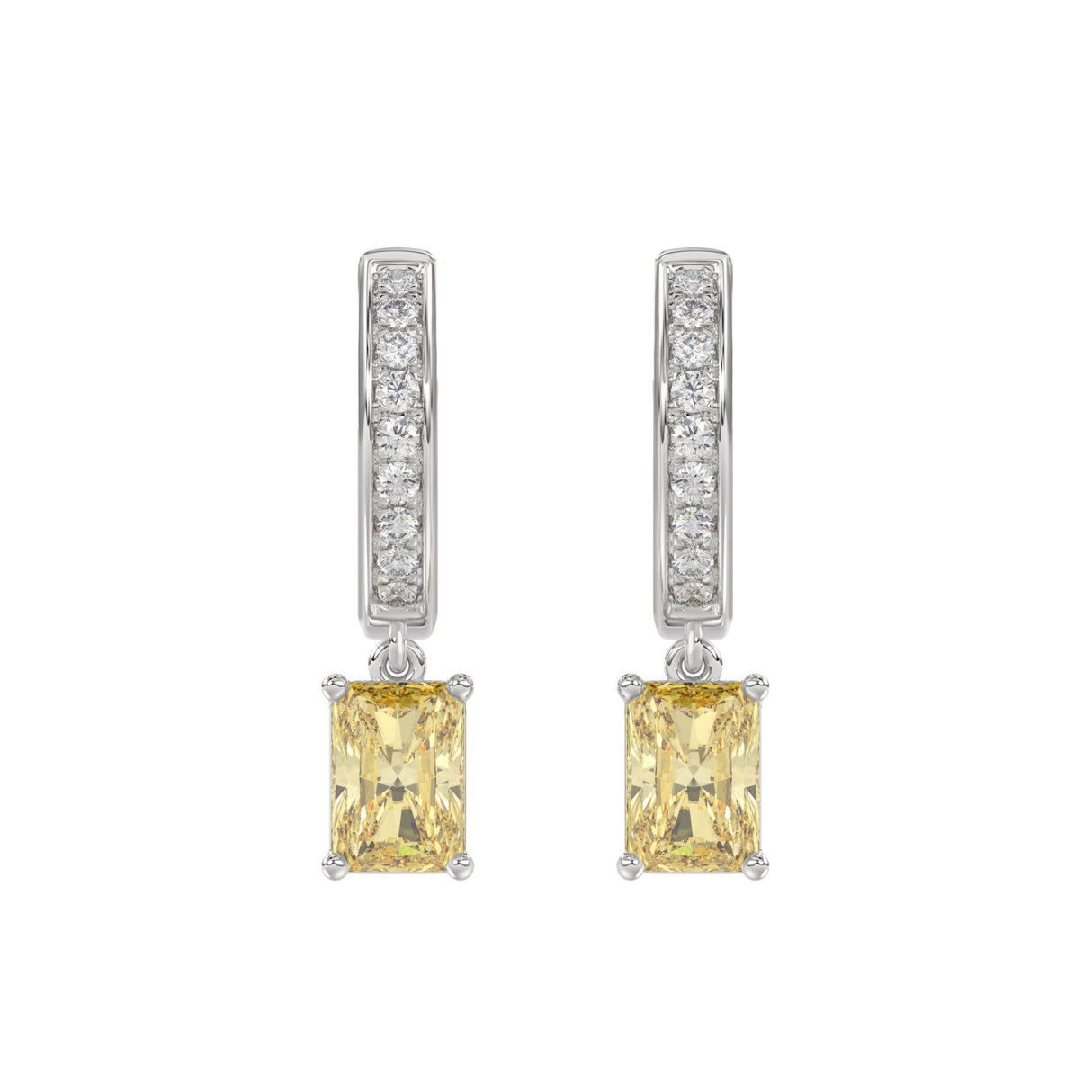 14K WHITE GOLD 2 1/4CT ROUND/YELLOW RADIANT DIAMOND LADIES EARRINGS - Image 1