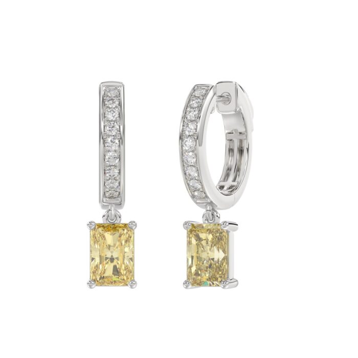14K WHITE GOLD 2 1/4CT ROUND/YELLOW RADIANT DIAMOND LADIES EARRINGS - Image 2
