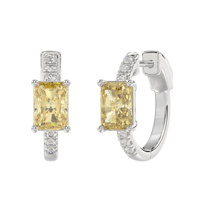 14K WHITE GOLD 2 1/6CT ROUND/YELLOW RADIANT DIAMOND LADIES EARRINGS - Image 2