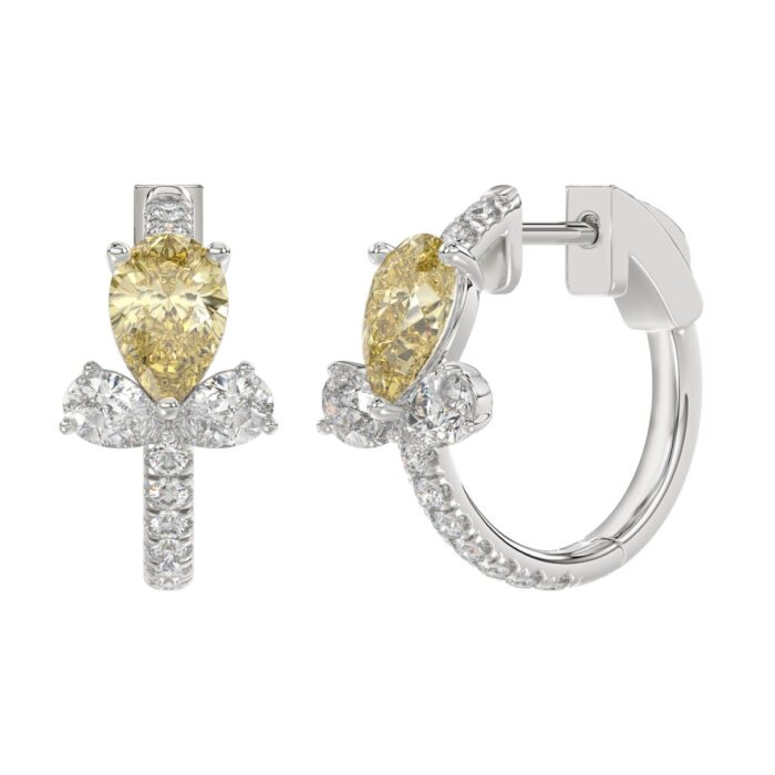 14K WHITE GOLD 3 1/4CT ROUND/YELLOW PEAR DIAMOND LADIES EARRINGS (YELLOW PEAR DIAMOND) - Image 2