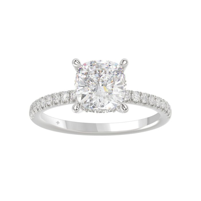 14K WHITE GOLD 2 1/4CT ROUND/CUSHION DIAMOND LADIES RING (CENTER STONE CUSHION DIAMOND 2CT) - Image 1