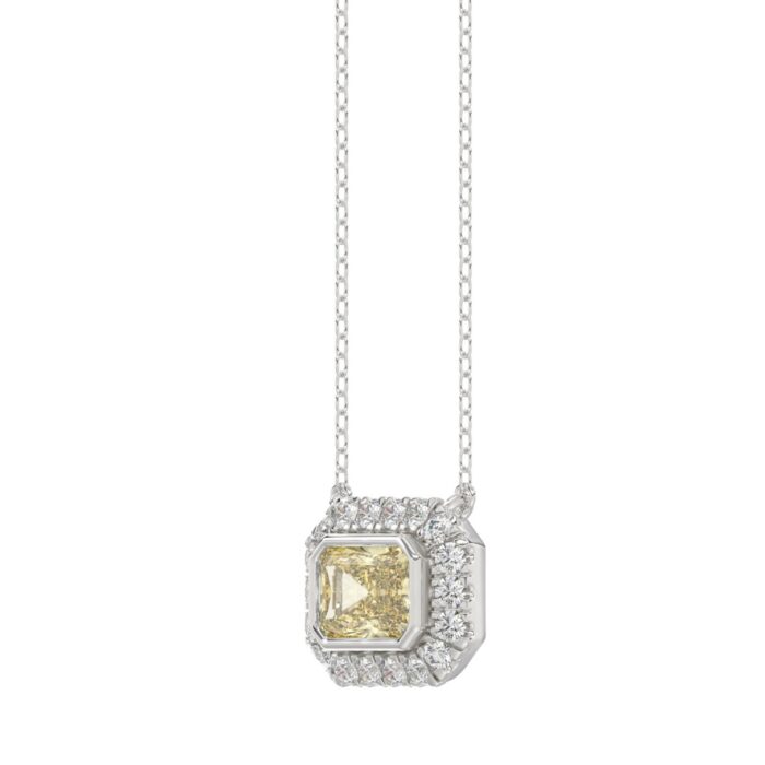 14K WHITE GOLD 1 1/4CT ROUND/RADIANT DIAMOND LADIES PENDANT WITH CHAIN - Image 3