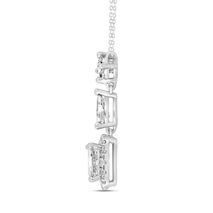 14K WHITE GOLD 1 1/2CT ROUND/EMERALD/PEAR DIAMOND LADIES NECKLACE - Image 2