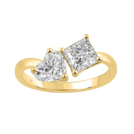 14K YELLOW GOLD 2.00CT HEART/PRINCESS DIAMOND LADIES RING