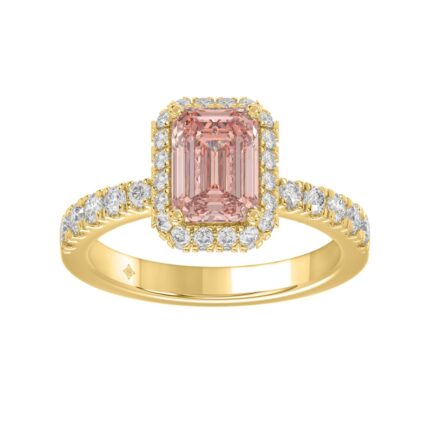 14K YELLOW GOLD 1.00CT ROUND/EMERALD DIAMOND LADIES RING (CENTER STONE EMERALD DIAMOND 3.00CT)