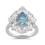 14K WHITE GOLD 4 1/2CT ROUND/PEAR/MARQUISE DIAMOND LADIES RING (CENTER STONE BLUE PEAR DIAMOND 2.00CT)