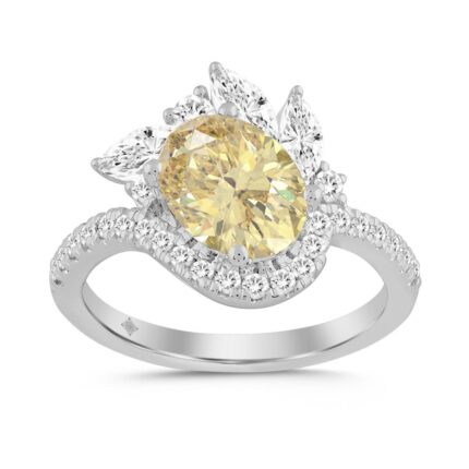 14K WHITE GOLD 2 1/4CT ROUND/MARQUISE/OVAL DIAMOND LADIES RING (CENTER STONE OVAL DIAMOND 1 1/2CT)