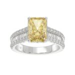 14K WHITE GOLD 5 1/4CT ROUND/BAGUETTE/RADIANT DIAMOND LADIES RING (CENTER STONE YELLOW RADIANT DIAMOND 4.00CT)