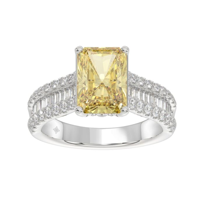 14K WHITE GOLD 5 1/4CT ROUND/BAGUETTE/RADIANT DIAMOND LADIES RING (CENTER STONE YELLOW RADIANT DIAMOND 4.00CT) - Image 1