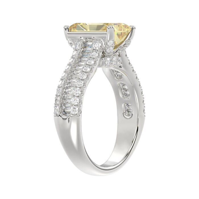14K WHITE GOLD 5 1/4CT ROUND/BAGUETTE/RADIANT DIAMOND LADIES RING (CENTER STONE YELLOW RADIANT DIAMOND 4.00CT) - Image 4
