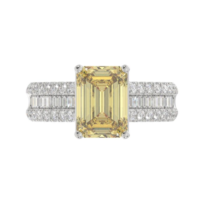 14K WHITE GOLD 5 1/4CT ROUND/BAGUETTE/RADIANT DIAMOND LADIES RING (CENTER STONE YELLOW RADIANT DIAMOND 4.00CT) - Image 2