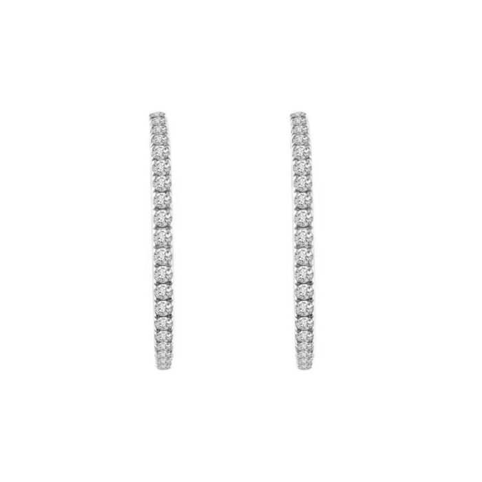10K WHITE GOLD 5.00CT ROUND DIAMOND LADIES HOOP EARRINGS - Image 2
